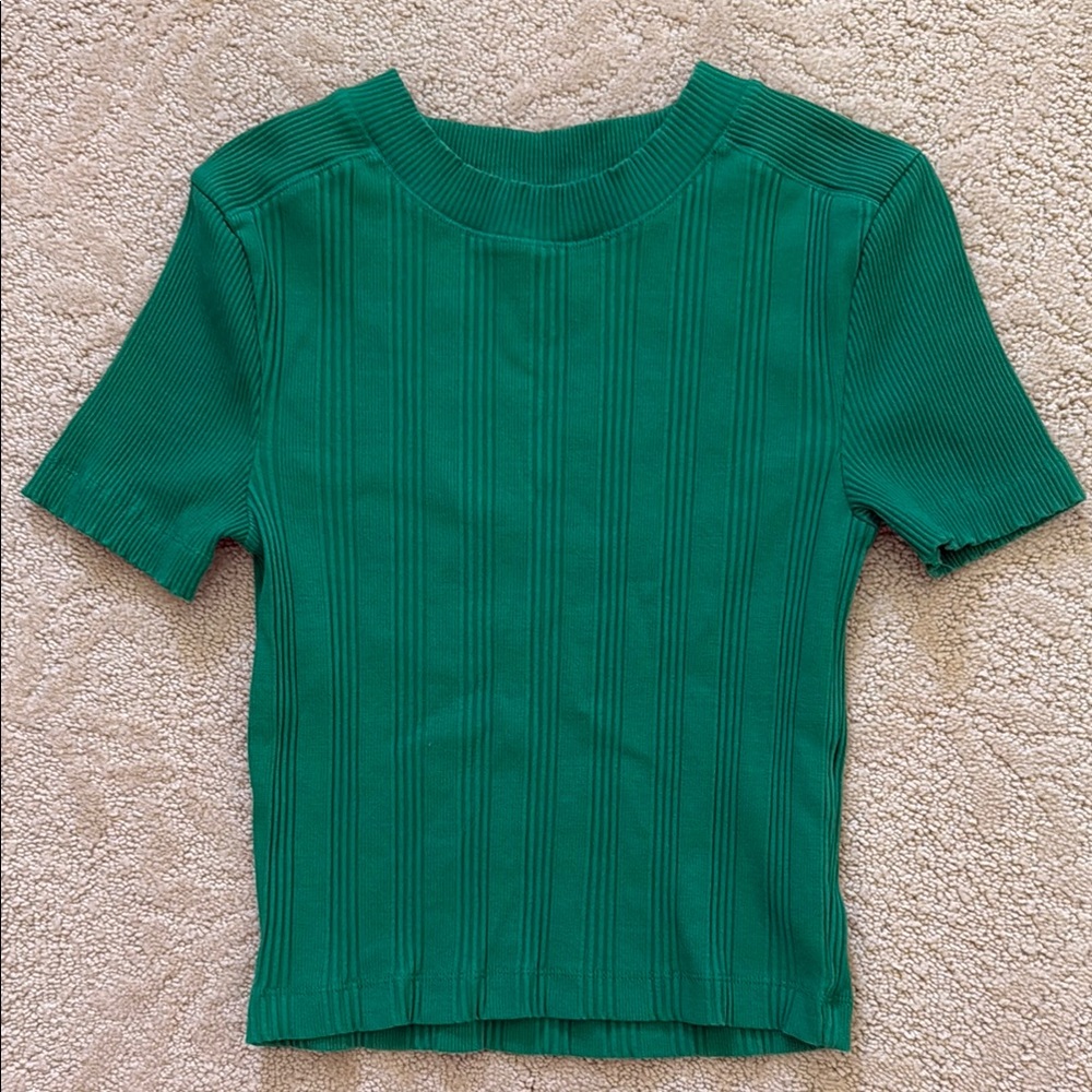 Zara Green Ribbed Fitted T-Shirt.  Fits like a Small.
